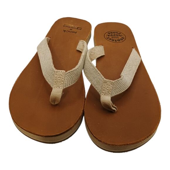 Sanuk Women's Happy Placer Soft Top Surfrider Blue Stiped Flip Flop Beach Size 8 - Picture 1 of 8